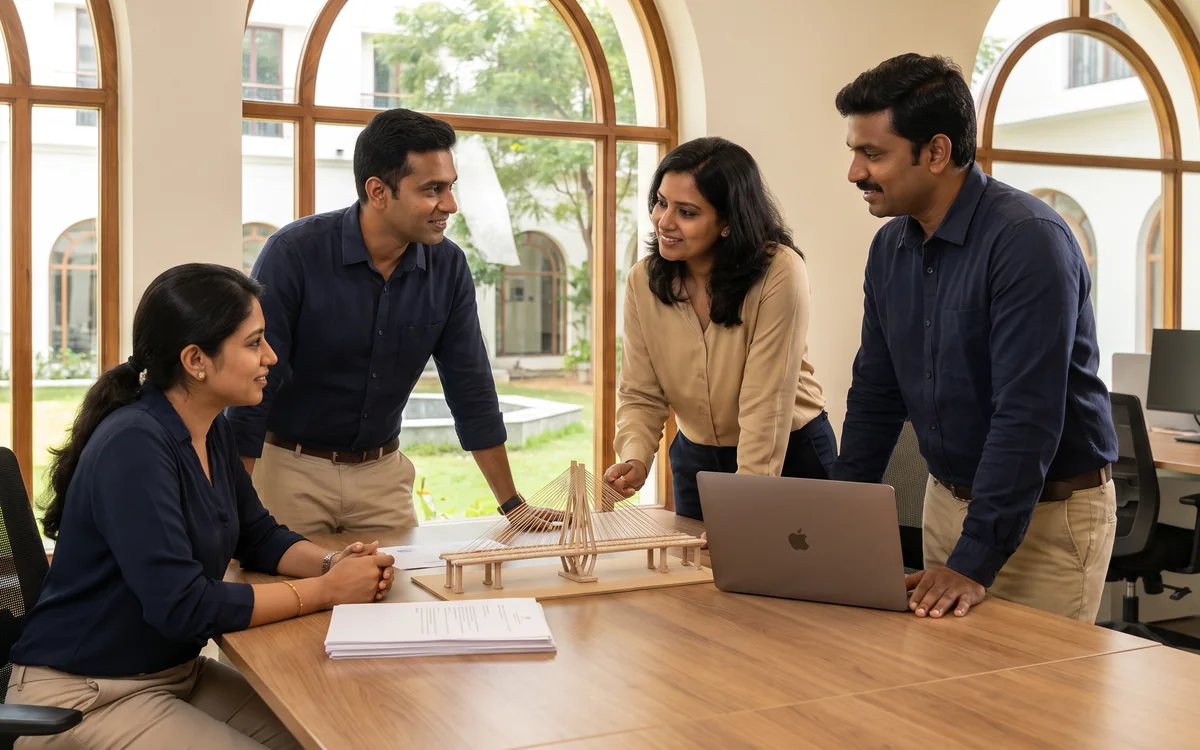 Professionals in discussion around a table