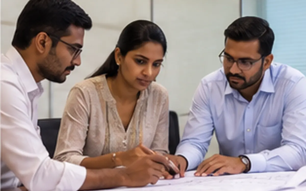 Professionals reviewing project documents at a desk