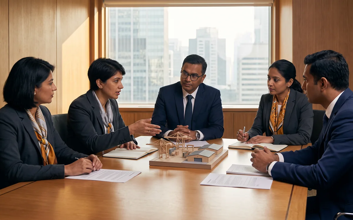 Professionals reviewing project documents together