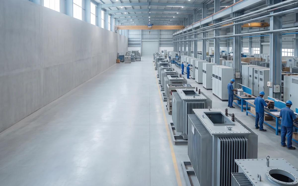 Transformers and switchgear on an assembly hall floor